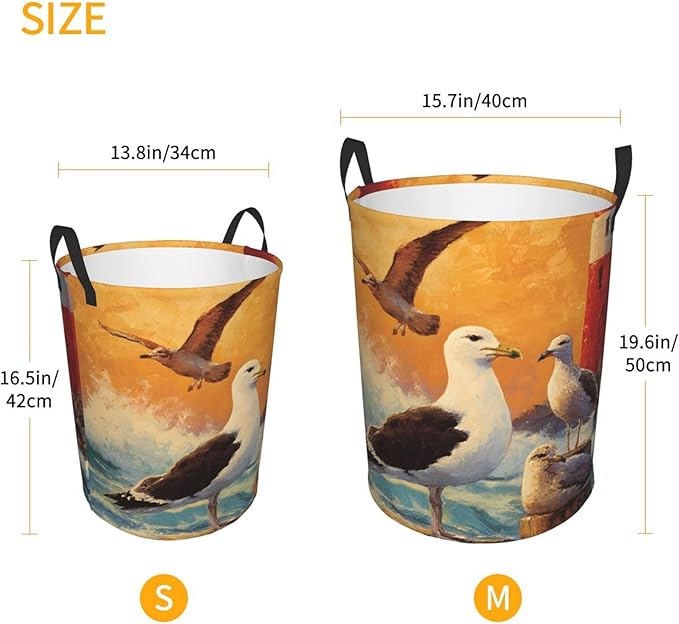 Seagull Ocean Laundry Hamper, Collapsible Storage Basket with Handles for Clothes, Bedroom, Bathroom 19.6 x15.7 Inch