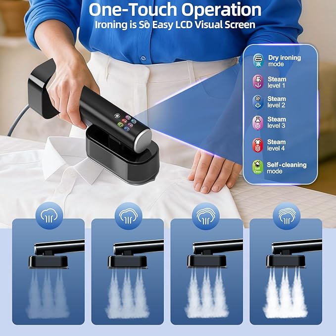 Travel Steamer for Clothes,1300W Portable Steamer＆Iron 2 In 1,15s Heat Up,LED Touch Display with 6 Modes,35Mins Runtime &190ml Lager Tank,Garment Steamer for Travel and Home 𝟏𝟏𝟎𝐕