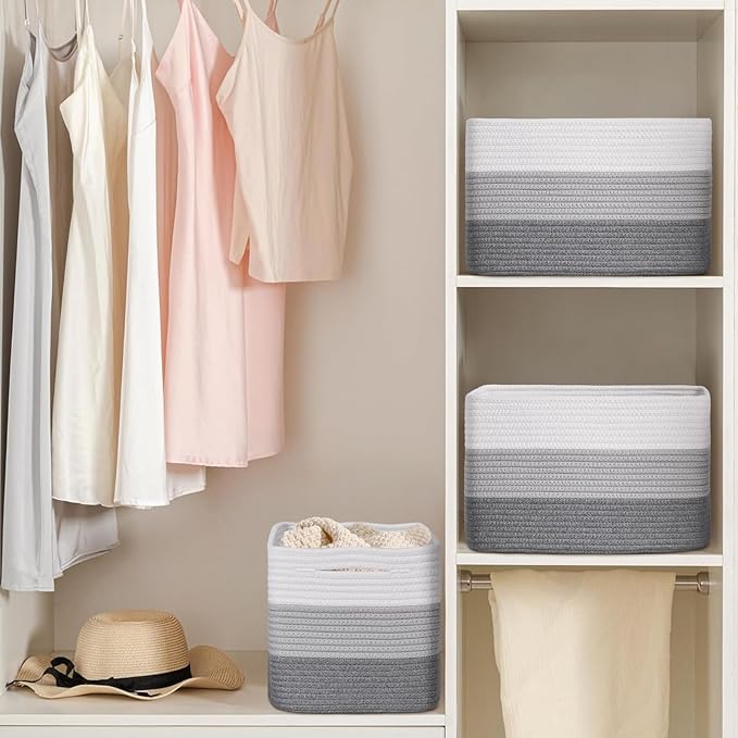 Baskets for Organizing,Storage Baskets,3 Pack Baskets for Shelfves,15"×10"×9" Woven Grey Basket,toy storage bins,bins for organization