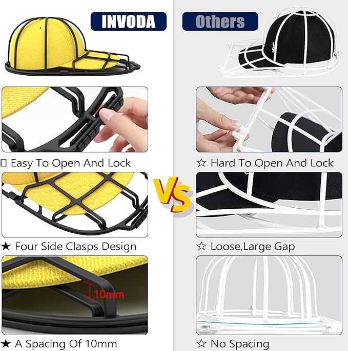 INVODA Hat Washer Cage Hat Washer for Washing Machine Hat Cleaner for Baseball Cap Dishwasher Hat Rack Protector Organizer for Flat & Curved(Black)