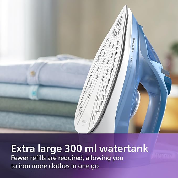 Philips Perfect Care 3000 Series Steam Iron - 1250 W power, 40 g/min continuous steam, 200 g steam boost, 300 ml water tank, blue (DST3031/20)