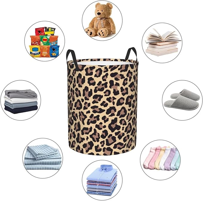 Leopard Print Animal Cheetah Round Laundry Hamper Storage Basket Toys Clothes Organizer Bin For Home Bathroom Bedroom Dorm Nursery, 38l