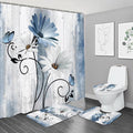 4PCS Rustic Blue Flower Farmhouse Shower Curtain Set,Waterproof Blue Daisy Floral Bathroom Decor Accessory Set