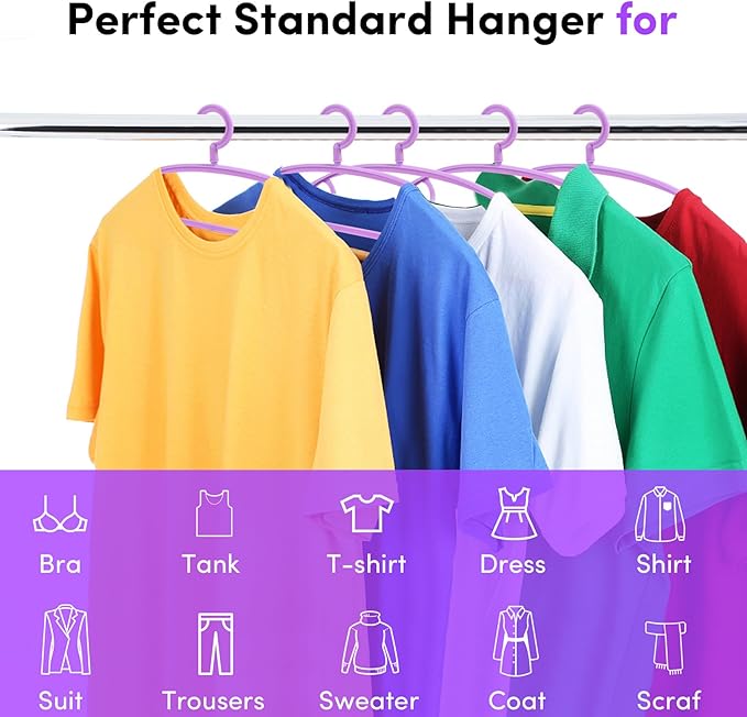 DEDU Plastic Clothes Hangers 20 Pack, Extra Thick Wide Shoulder Coat Hangers with 360° Swivel Hook Non Slip, Sweater Hangers Suit Hanger for Suits, Sweater, Dresses, Pants (Purple)