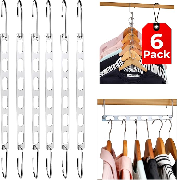Collapsible Clothes Hanger Organizer - Space Saving 6 Hole Hangers for Clothes - Premium Metal Vertical Hangers - Magic Closet Organizer - 6 pc
