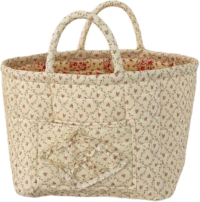 Quilted Laundry Basket Floral Storage Basket Cute Fabric Laundry Baskets Large Boho Foldable Nursery Hamper (Floral04)