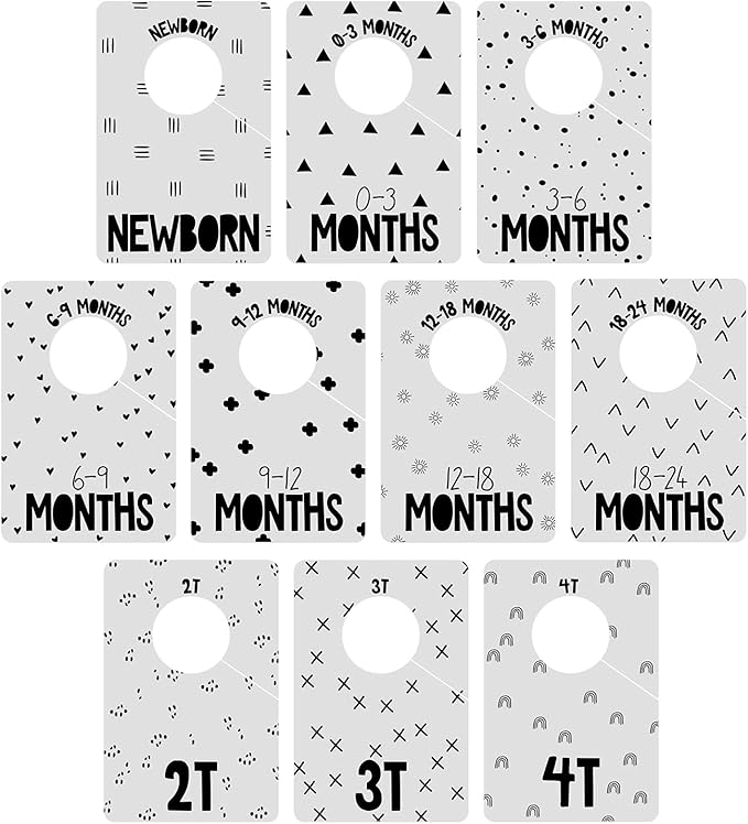Canopy Street Gender Neutral Closet Baby Clothing Dividers/Modern Pattern Closet Organizers for Newborn to 4T Clothes / 4" x 6" Gray Nursery Wardrobe Dividers