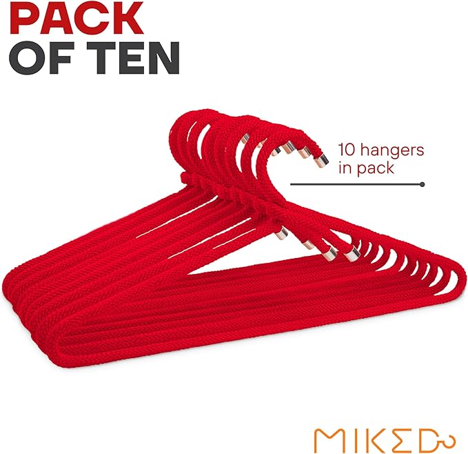 10 Pack Fabric Wrapped Premium Hotel Quality Ultra Strong Heavy Duty Metal Hangers for Any Type of Clothing.(Red)