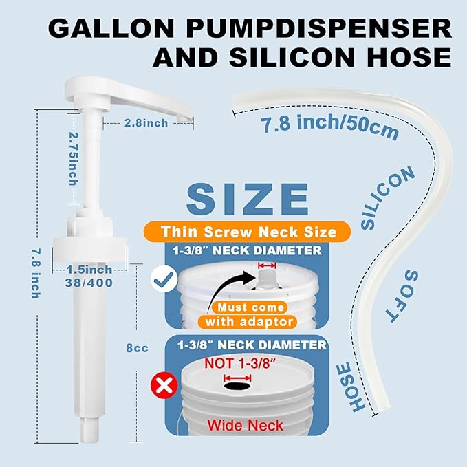 5 Gallon Bucket Pump Dispenser, Coffee Syrup Pump for Gallon Bucket Bottle Jug Torani Skinny Syrup with 70cm Soft Silicon Avoid Dripping for Conditioner Shampoo Soap Laundry Detergent Pancakes