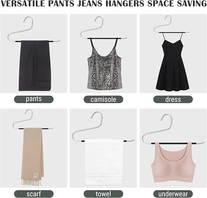 DOIOWN Pants Hangers: 30 Pack Open Ended Space Saving Clothes Hangers for Men Women, Thick Stainless Steel Multi Purpose Non-Slip Hangers for Trousers, Jeans, Towels, Scarf