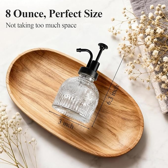 SheeChung Vintage Soap Dispenser, Kitchen Dish Soap Dispensers with Pump Mat, Glass Hand Soap Dispenser for Bathroom, Liquid, Lotion, Refillable, Rustic Farmhouse Decor-Clear (Black Pump, 1 pk)