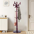 73”Vintage Wooden Coat Rack，With 14 Hooks and Sturdy Round Base.Sturdy and Durable Standing Coat Racks，Adjustable Wooden Freestanding Coat Rack for Porch，Bedrooms (Mahogany) (fishtail, 1 PCS)