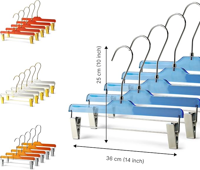 Acrylic Clip-Hangers Grey for Pants, Skirts and Shorts with 360 Degree Silver/Golden Hook | Space Saving & Non-Slip | 5 Pack