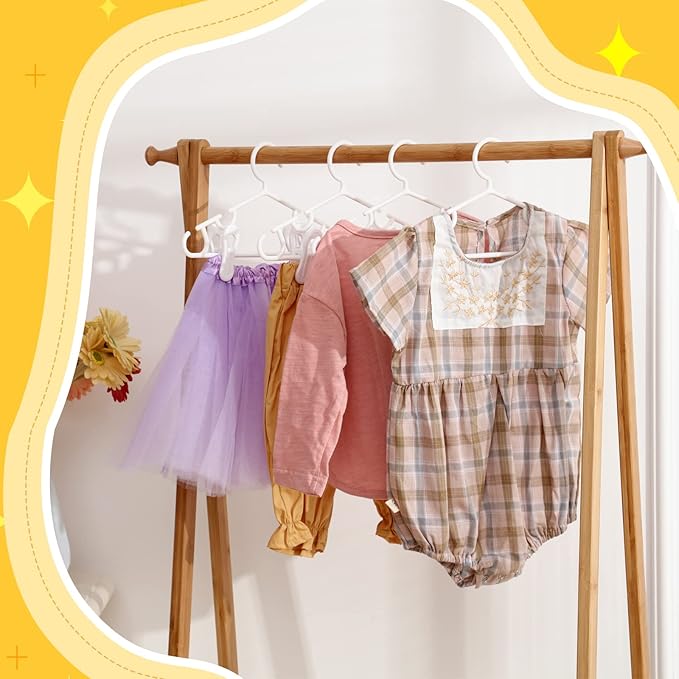 Hsei 5/10/40 Pack Baby Hangers with 10/20/80 Clips, Plastic Kids Pants Hangers for Nursery Closet Top and Bottom Clothes Hanger Set for Newborn Infant Toddler(120 Packs Total,White,10.6 Inch)