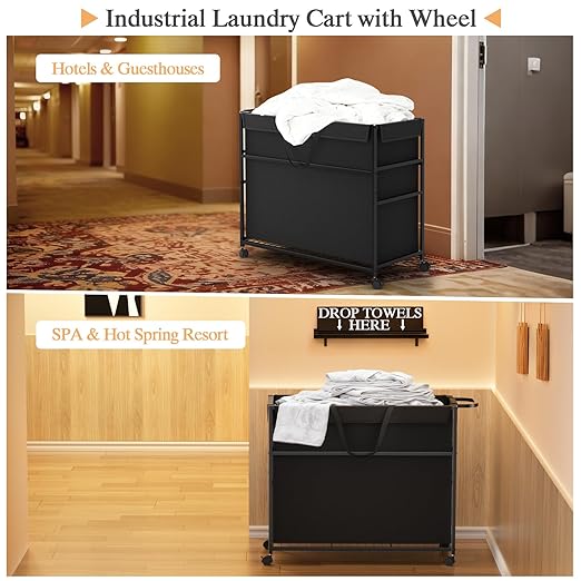 Commercial Trash Can Cart, 51.5Gal Office Trash Cart (2 Lockable), Recyclable Cardboard Box/Paper Organizer, Large-Capacity Laundry Cart for Hotel/Office/Home/Nursing Home/Groceries/Supplies