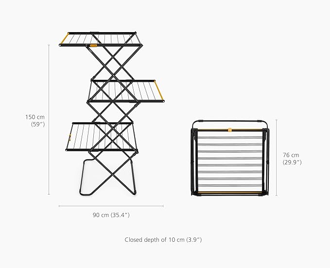 Joseph Joseph AirFrame Max Drying Rack, 70 ft Capacity, Large Folding Clothes Airer with Long Garment Rails