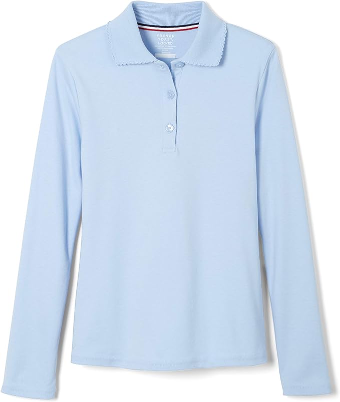 French Toast Girls' Picot Collar Polo Shirt with Long Sleeves (Kids Standard & Plus Size)
