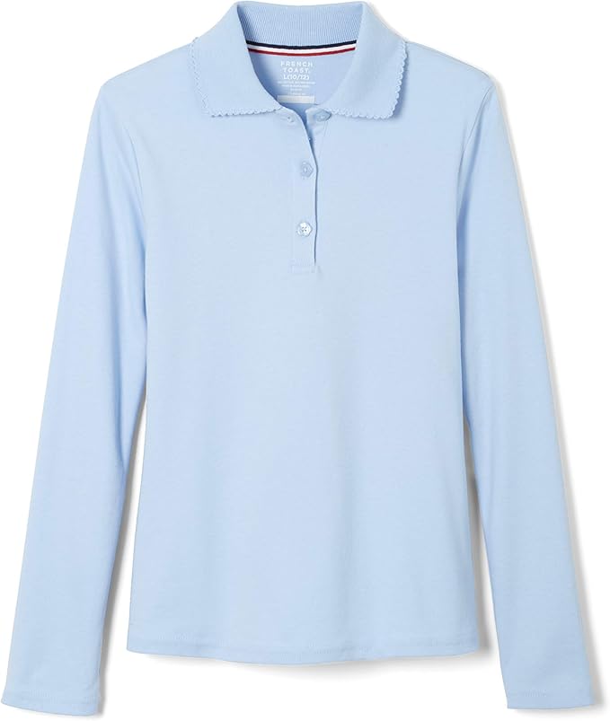 French Toast Girls' Picot Collar Polo Shirt with Long Sleeves (Kids Standard & Plus Size)