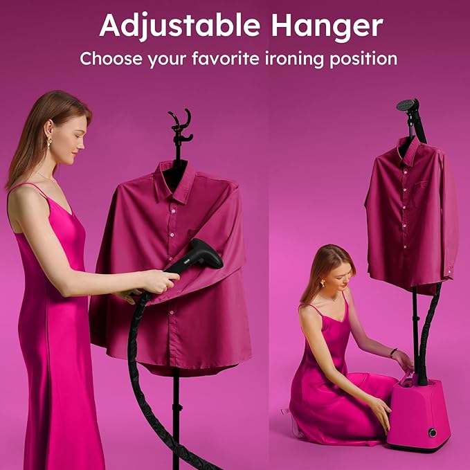 Colorful Standing Garment Steamer for Clothes, 2000W Professional Hanging Clothing Steamer with Stand, Commercial Cloth Fabric Steamers with 1.8L Water Tank for 45min Steaming, Cherry