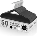 SMARTOR Plastic Hangers 50 Pack, Heavy Duty Plastic Hangers for Clothes - Non-Velvet Slim Hangers with 360° Swivel Hook & Clothes Thin Hanger - Durable Coat Hangars, Space Saving Hanger - Black