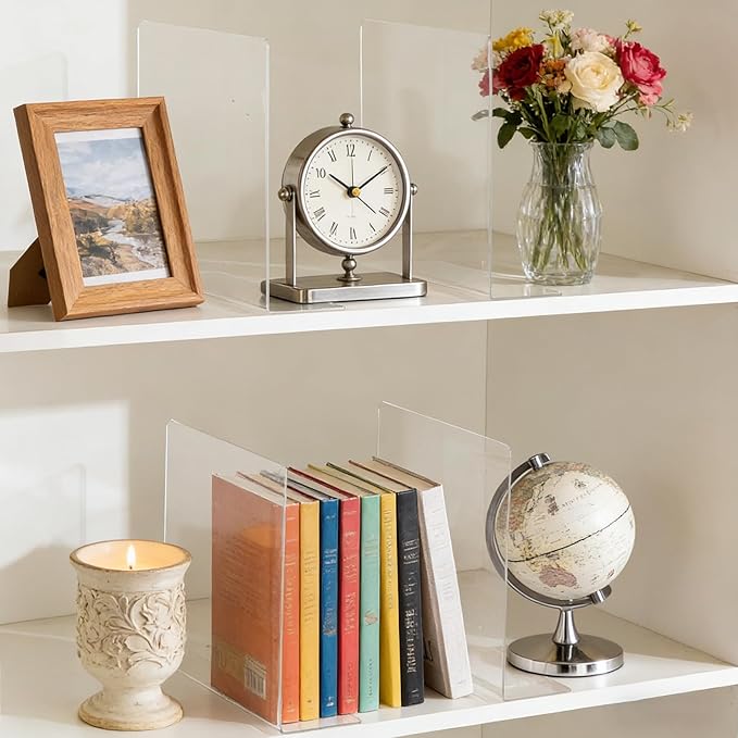Shelf Dividers for Closet Organization - 10" Tall x 12" Deep Acrylic Closet Dividers for Shelves - Clear Free-Standing Shelf Separators for Clothes Sweater Purse