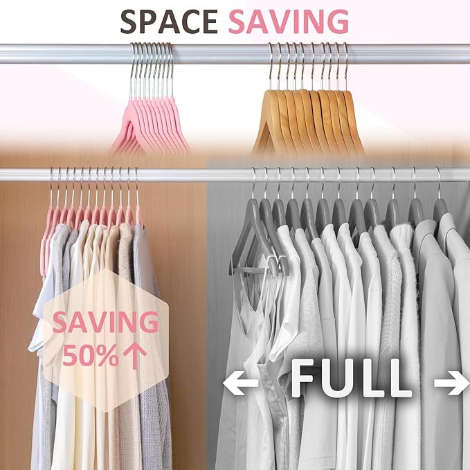 ELONG HOME Pink Slim Velvet Hangers, 50 Pack with 360 Swivel Hook, Non-Slip Heavy Duty for Coats, Pants & Dress Clothes