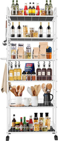 6in 6 Tier Slim Storage Cart with Wheels,Narrow Space Rolling Shelving Unit with Handle, Metal Wire Mobile Organizer Rack for Kitchen Bathroom Office Laundry