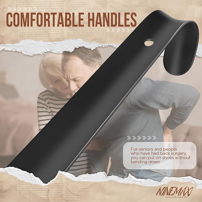 NINEMAX Shoe Horn Long Handle for Seniors Men Women, Metal Long Shoehorn for Boots, Shoe Spoon Helper 16.5''(Pack of 1)
