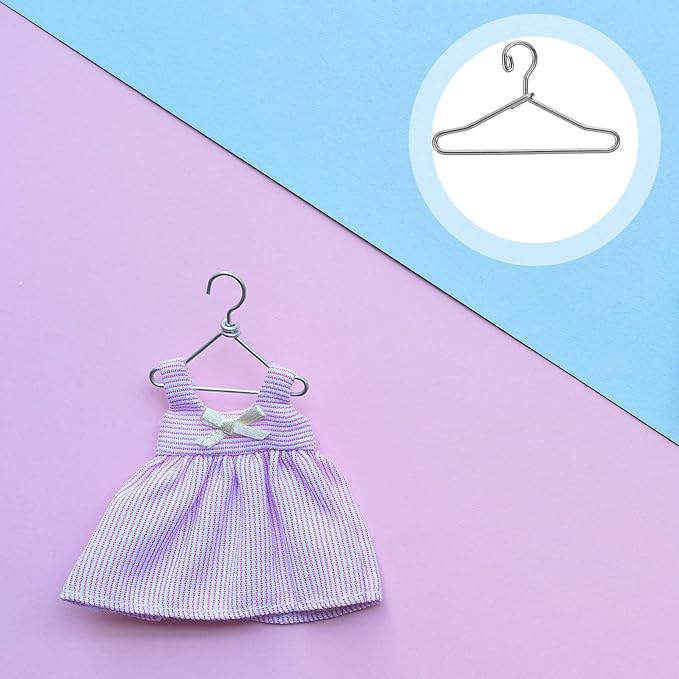 50 Miniature Silver Wire Hangers 40mm for Doll Clothes Tiny Garment Rack Dollhouse Display Accessories