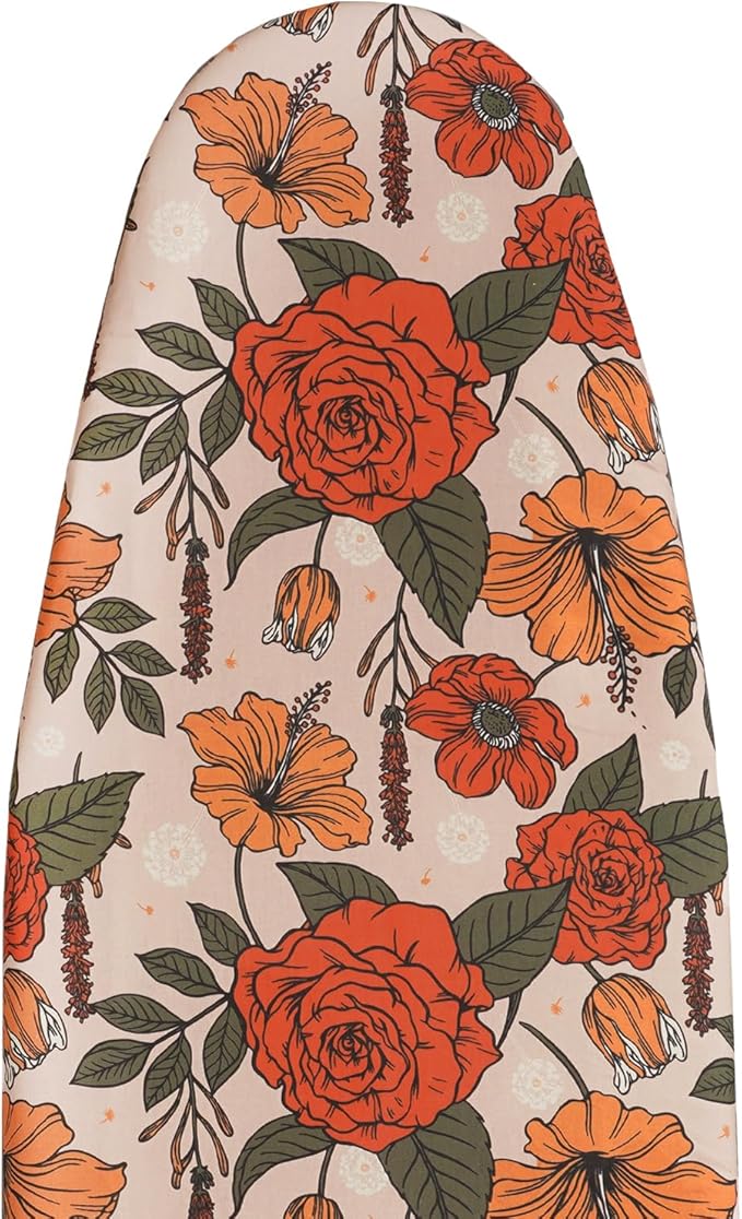 Ironing Board Cover and Pad 15x54, Iron Board Cover with 6mm Thick Felt Padding, Drawstring, Hook and Loop Fasteners, Floral Printed