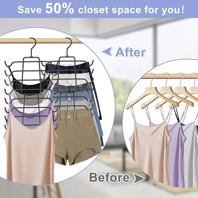 4Pcs Tank Top Hangers Space Saving Hanger Organizer Bra Hangers for Closet Organizer 360° Rotating Metal Closet Organizers and Storage Lingerie for Cami Bras Belts Swimsuits Lingeries Black