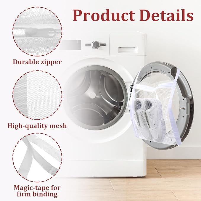 Sneaker Dryer Bag, Reusable Sneaker Wash Dry Net Bag Mesh Laundry Bags for Washer and Dryer Large Honeycomber Mesh Bags with Zipper and Strap for Most Dryers Door 15.7" X 15.7"