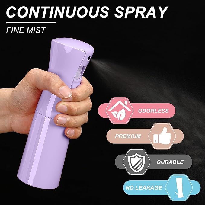 KAIZHOUZHOU(Purple Hair Mister Spray Bottle，Spray Water Bottle Fine Mist Refillable Plants（6.8OZ /200ML） Barber，Showering Pets, Plants, travel, Ironing and Cleaning ﻿ ﻿ ﻿(Continuous Spray)