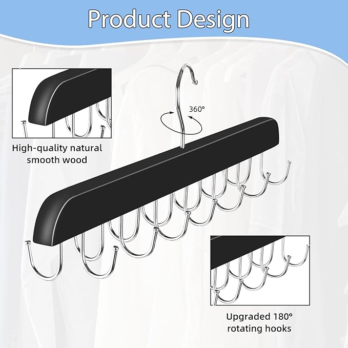 Hat Hangers for Closet, 2 Pack Hat Organizer for Baseball Caps with 14 Hooks Space Saving Hat Racks Ball Caps Hat Holder Organizer Tie Belt Hanger for Closet Storage Solution (Black)