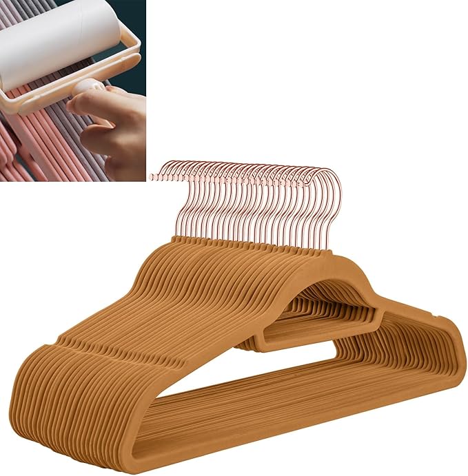 Velvet Hangers,Felt Hangers,Non-Slip Clothes Hanger, Multifunctional Space Saving Clothes Hangers for Wedding Dress & Dress Clothes(Brown 2,20pcs)