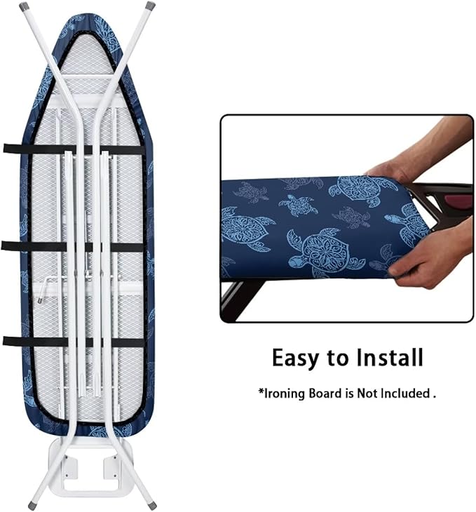 Sea Turtle Full Size Ironing Board Cover Scratches-Proof Heat Reflective Premium Fabric Cover with Cozy Nose Pocket Suit for Extra Wide 15 x 54 Ironing Boards Decor