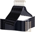 Quality Black Semi Curved Wooden Suit Hangers, 20-Pack Smooth Finish Solid Wood Coat Hanger with Swivel Hook, Jacket, Pant, Dress Clothes Hangers (Black - Gold Hook, 20)