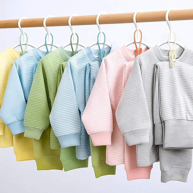 Honeydak 60 Pack Multi-Purpose Laundry Hooks Hanging Clips Bulk with Plastic Rope Hanger Clips for Baby Clothes Closet Organizer for Pants Hat Sock Boot Bra Towel Bathroom Wardrobe (Classic Colors)