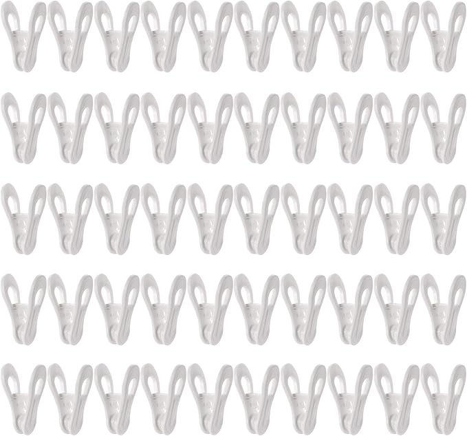 Yopay 50 Pack Hanger Clips for Hangers, Multi-Purpose Plastic Hanger, Easily Clip on Clothing Pants, Strong Pinch Finger Clips for Home, Office, Travel, White