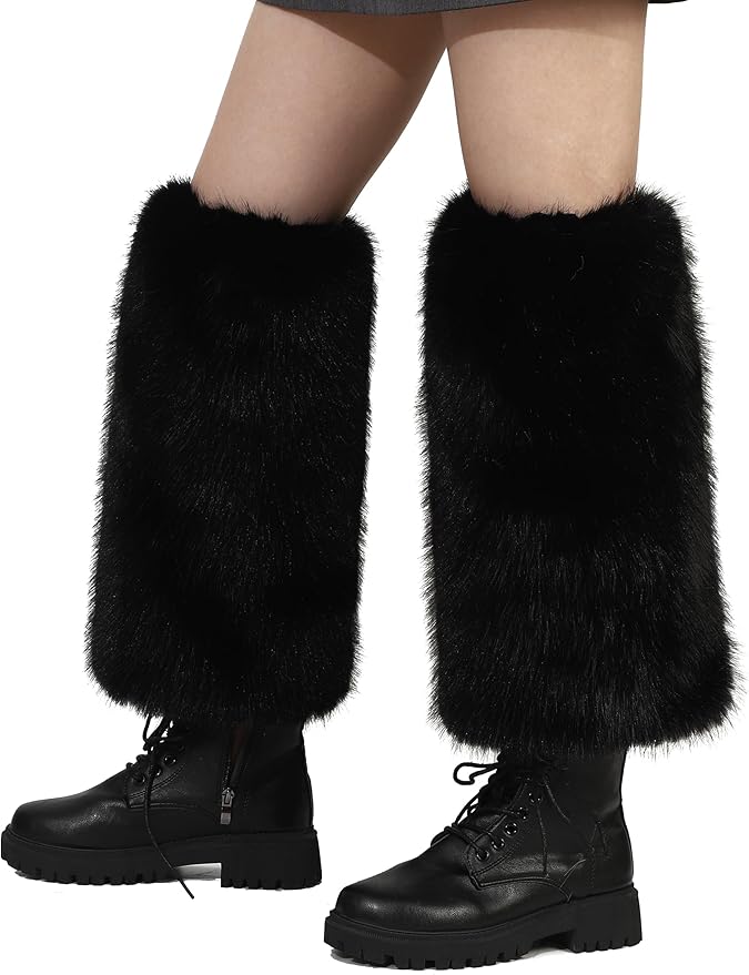 LA CARRIE Women Fuzzy Faux Fur Leg Warmers Fluffy Winter Long Foot Cuffs Furry Boot Socks