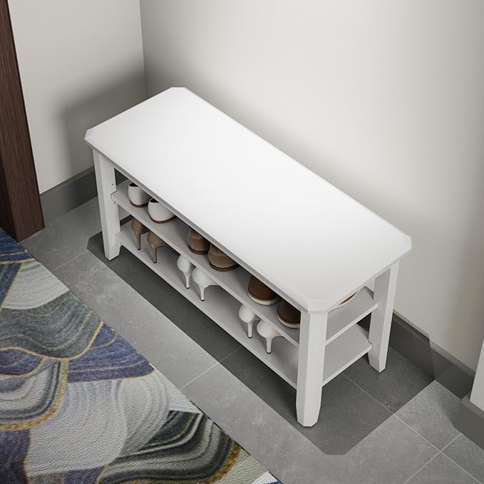 AQIMUELE Wood Shoe Rack Bench for Entryway, 2 Tier Shoe Rack for Front Door Entrance, Shoe Bench with Shoe Storage for Entryway, Bedroom, 31.5"