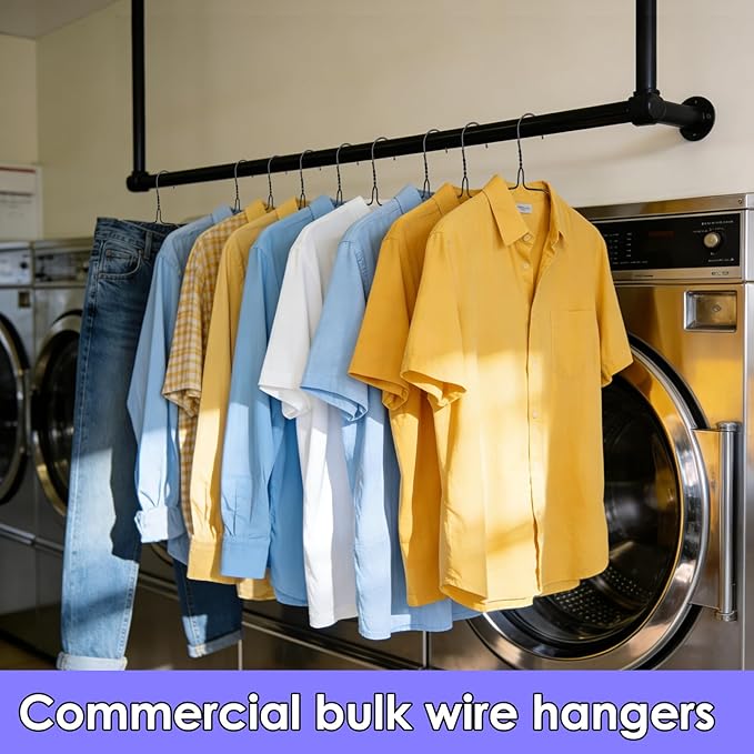 100 Pack Wire Metal Clothes Hangers, 16 Inch Ultra Thin Clothing Hanger, Non Slip, Metal Hangers, Slim Space Saving for Standard Size Suits, Shirts, Pants, Skirts, Black