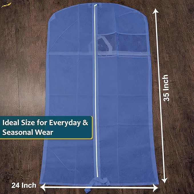 43" Garment Bags for Hanging Clothes, Pack of 3 Suit & Dress Covers for Storage and Travel, Long Gown Bags with Zipper, Indigo Navy
