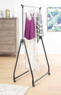 Whitmor Folding Garment Rack - Rolling Clothes Hanger - Adjustable Height - Black