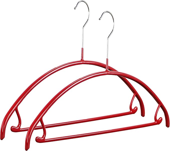 Mawa Non Slip Metal Clothing Hanger, Smooth Shoulder Support with Skirt Hooks, Model 42-U, Set of 2, Red