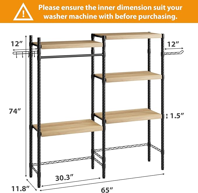 GAOMON Over The Washer and Dryer Storage Shelf, 5-Tier Adjustable Laundry Organizer with Double Layer Wood Shelves for Laundry Room Organization, Gray, 30 Inch