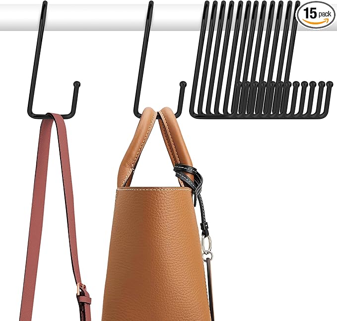 ZEDODIER 15 Pack Purse Hanger Closet, Bag Organizer Purse Hooks for Closet, Keeping Purses Visible and in Good Condition, Metal Hanging Backpack Holder Rack, Black