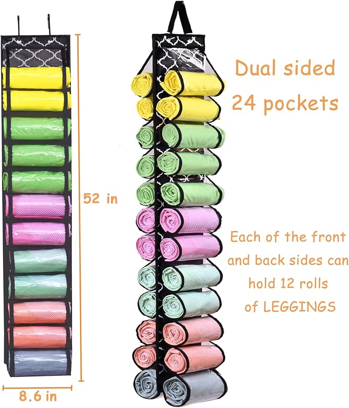 Legging Storage Bag Storage Hanger Can Holds 24 Leggings or Shirts Jeans Compartment Storage Hanger, Foldable Leggings Organizer Clothes Portable Closets Roll Holder(Color-DL)