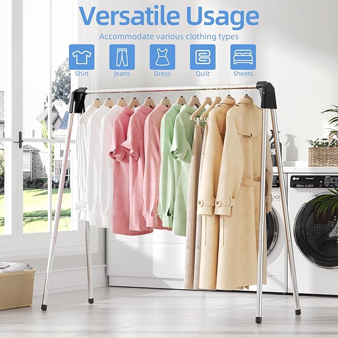 APEXCHASER Clothes Drying Rack Foldable, 55 Inch Laundry Rack Indoor Outdoor with Travel Friendly Design, Collapsible for Home, Camping, RV Use, Sliver