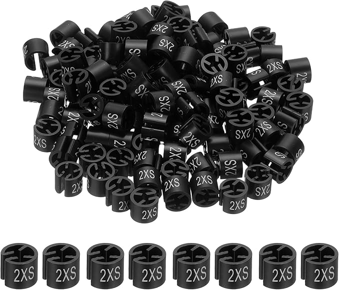 PATIKIL 300 Pcs Clothes Hanger Markers 2XS Fit Rod Garment Size Tag Hanger Clips Round Color Coding Label for Clothing, Black